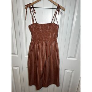 A New Day 100% Cotton Rust Striped Smocked Midi Sundress Size M
